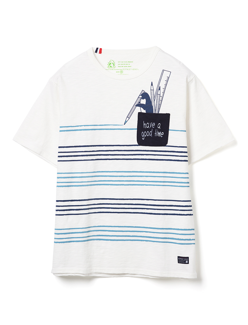 ESPACE VERT】ドローイングペンギンポケット天竺Tシャツ｜メンズ