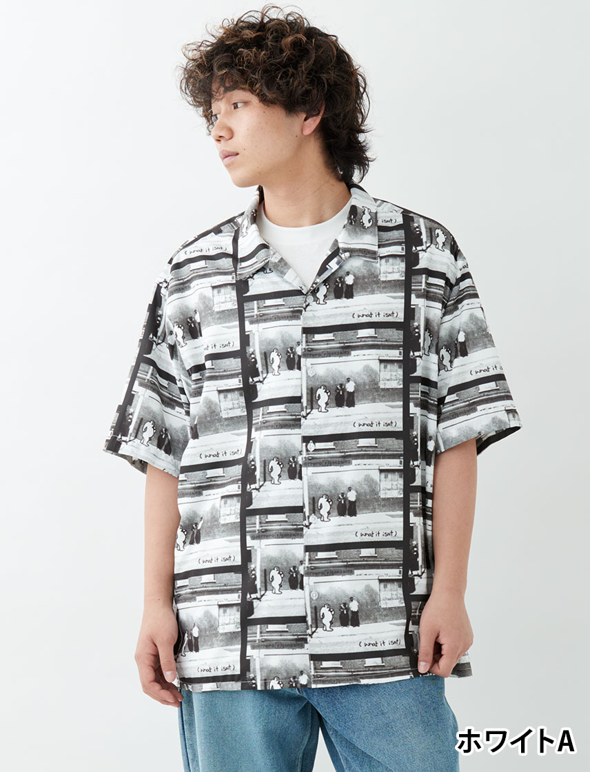 MARK GONZALES マークゴンザレス　オープンカラーシャツ　総柄　新品78身幅