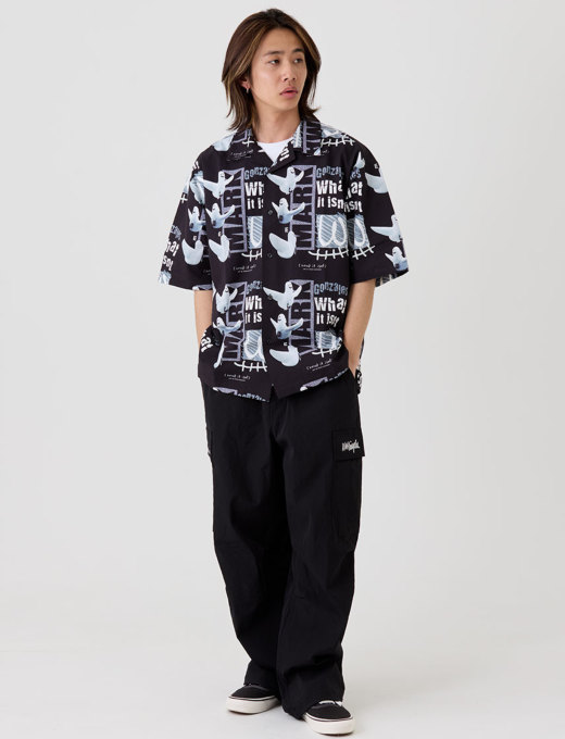残りわずか HUGO オーバー サイズ ルーズ シャツ アートモチーフ セール】oversize stitching shirt/オーバーサイズ ステッチング
