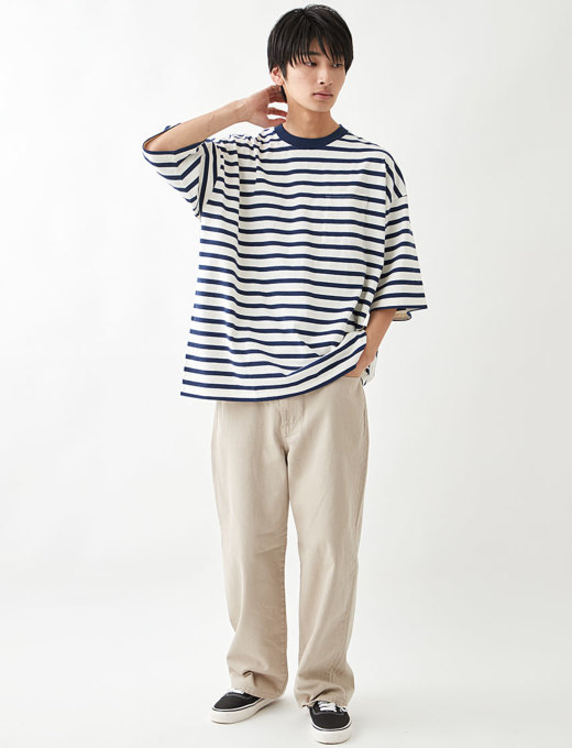 Goodwear】USAコットンSUPER BIGポケットボーダーTシャツ