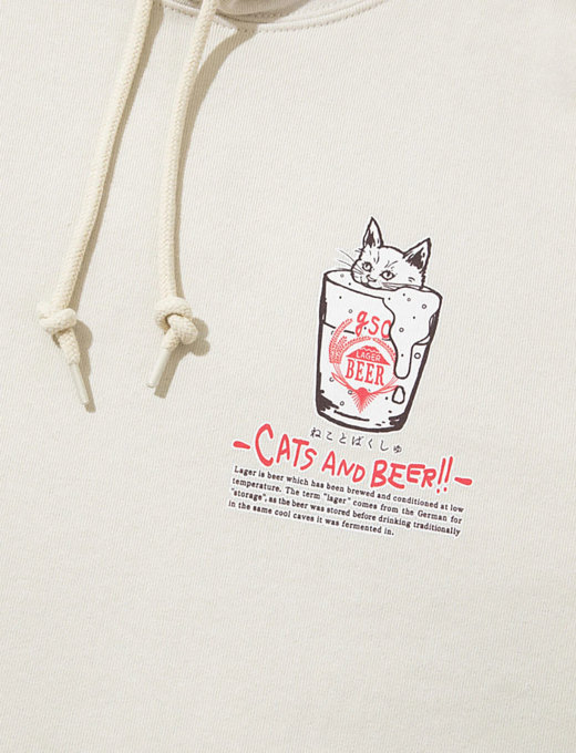 go slow caravan】猫と麦酒 空紡糸裏毛パーカー｜メンズ